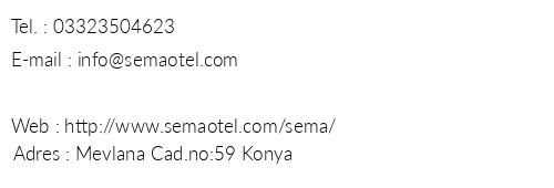 Mevlana Sema Hotel telefon numaralar, faks, e-mail, posta adresi ve iletiim bilgileri